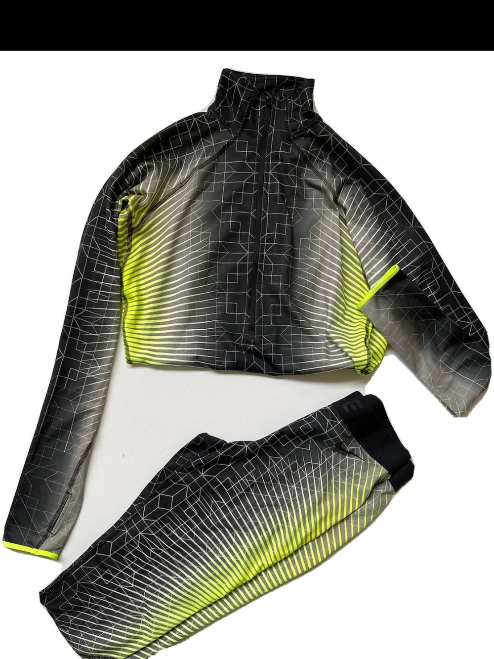 Nike Black and Neon Yellow Geometric Track Jacket & Pants